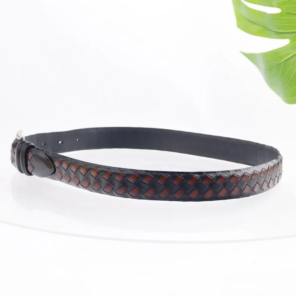Bill Lavin Mens Belt Size 36 Black Brown Braided Woven Brass Buckle Dress